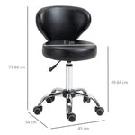 Tabouret à roulettes, tabouret de massage en PU avec hauteur réglable 73-88cm et dossier, chaise de travail pivotant 360°, cadre en acier, pour salon de massage, tatouage, clinique, spa, noir