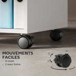 Support d'imprimante, meuble de rangement sur roulettes avec 2 étagères ouvertes, 40x35x55,5cm, blanc
