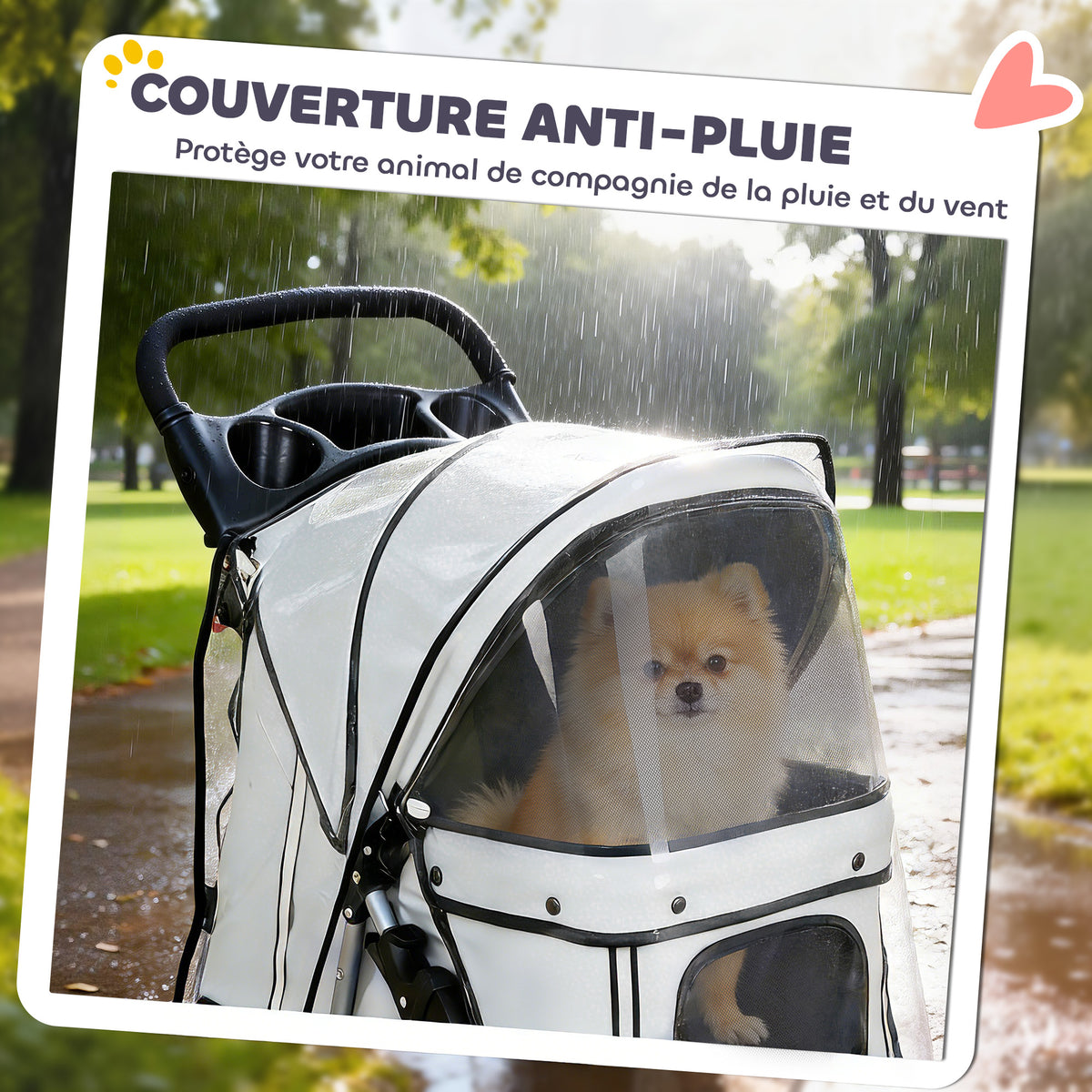Poussette buggy pliable animaux chariot pliante chien chat porte-gobelet panier de rangement 75 x 45 x 97 cm gris