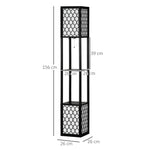 Lampadaire étagère 2 lampes 2 étagères 4 niveaux MDF noir motif nid d'abeille 26 x 26 x 156 cm noir