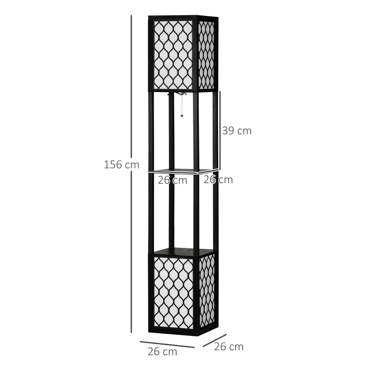 Lampadaire étagère 2 lampes 2 étagères 4 niveaux MDF noir motif nid d'abeille 26 x 26 x 156 cm noir
