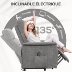 Fauteuil releveur électrique avec repose-pied dossier inclinable télécommande et pochette gris-4