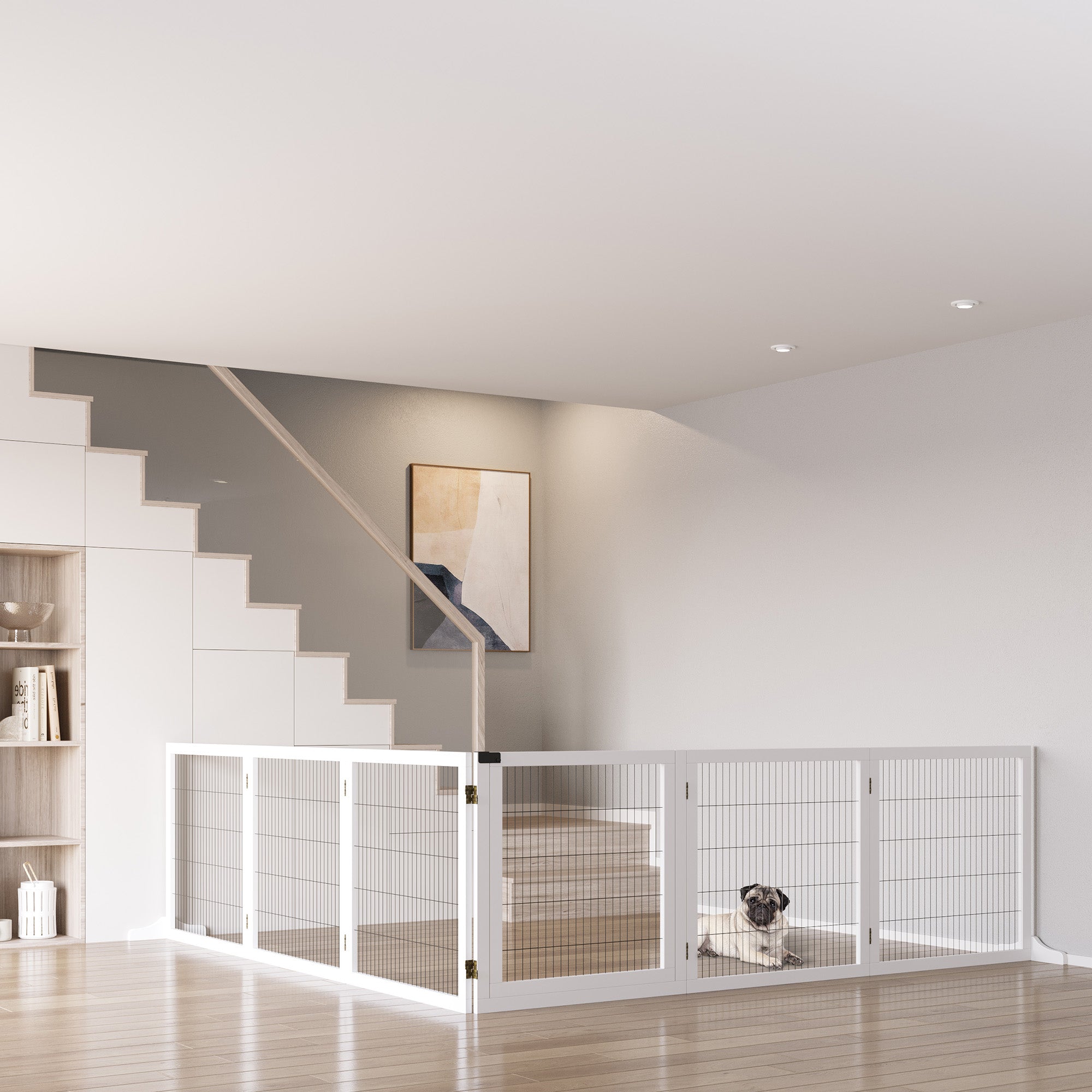 Cancelletto di sicurezza per cani, cancelletto pieghevole a 6 pannelli con piedini rimovibili 432 x 36 x 70 cm bianco