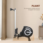 Rameur d'appartement Pliable freinage magnétique - Silencieux - 8 Niveaux de résistance magnétique - Glissière en Aluminium - écran LCD Multifonction - Acier alu. ABS Noir Argent