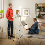 Bureau assis debout bureau réglable en hauteur 60 x 60 cm à roulettes avec plateau inclinable cadre en métal naturel