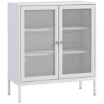 Buffet meuble de cuisine à 3 niveaux avec 2 portes grillagées avec étagère réglable 80 x 37 x 92 cm blanc