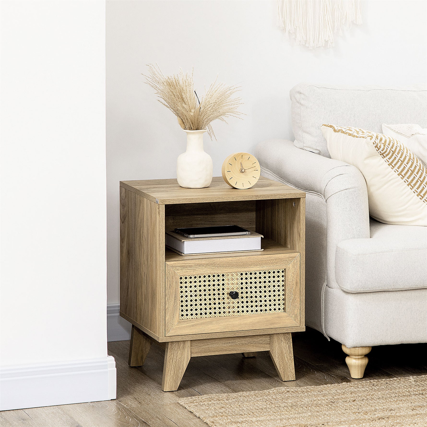 Table de chevet  table de nuit avec tiroir porte cannage et niche vintage 45 x 39 x 56,5 cm