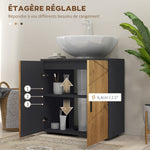 Meuble sous vasque lavabo meuble de salle de bain 2 portes avec étagère 60 x 30 x 60 cm gris anthracite et aspect bois