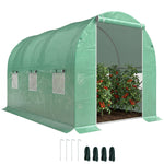 Serre de Jardin Tunnel Surface Sol 6 m² 3L x 2l x 2H m acier Porte zippée 6 fenêtres enroulables Vert