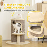 Tonneau à gratter tour à griffer pour chat 2 niveaux avec plate-forme parfait pour griffes & jeu 60 x 60 x 61 cm beige