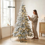 Sapin de Noël Artificiel 180 cm Arbre de Noël Lumineux Enneigé, Branches Articulées, Lumière 350 LEDs, Vert et Blanc