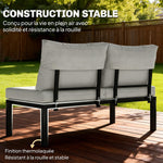 Salon de Jardin Modulaire 6 Pièces Ensemble Canapé Extérieur Transformable en Lit Table Basse et Plateaux Latéraux Gris