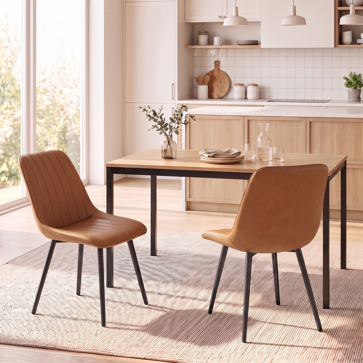 Lot de 2 Chaises de Salle à Manger Modernes, Dossier et Assise Incurvés, en Revêtement Synthétique, 51x61x78cm, Marron