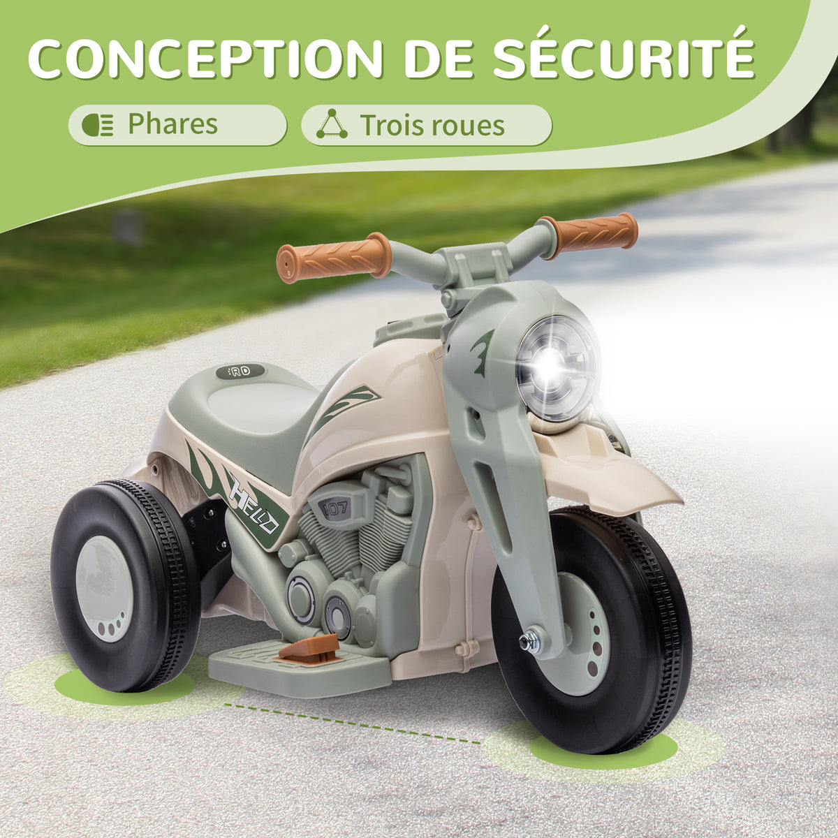 Moto elettrica per bambini 2-5 anni, 3 ruote, 6 V, 3 km/h, con funzione bolle, effetti luminosi e sonori, bianco crema