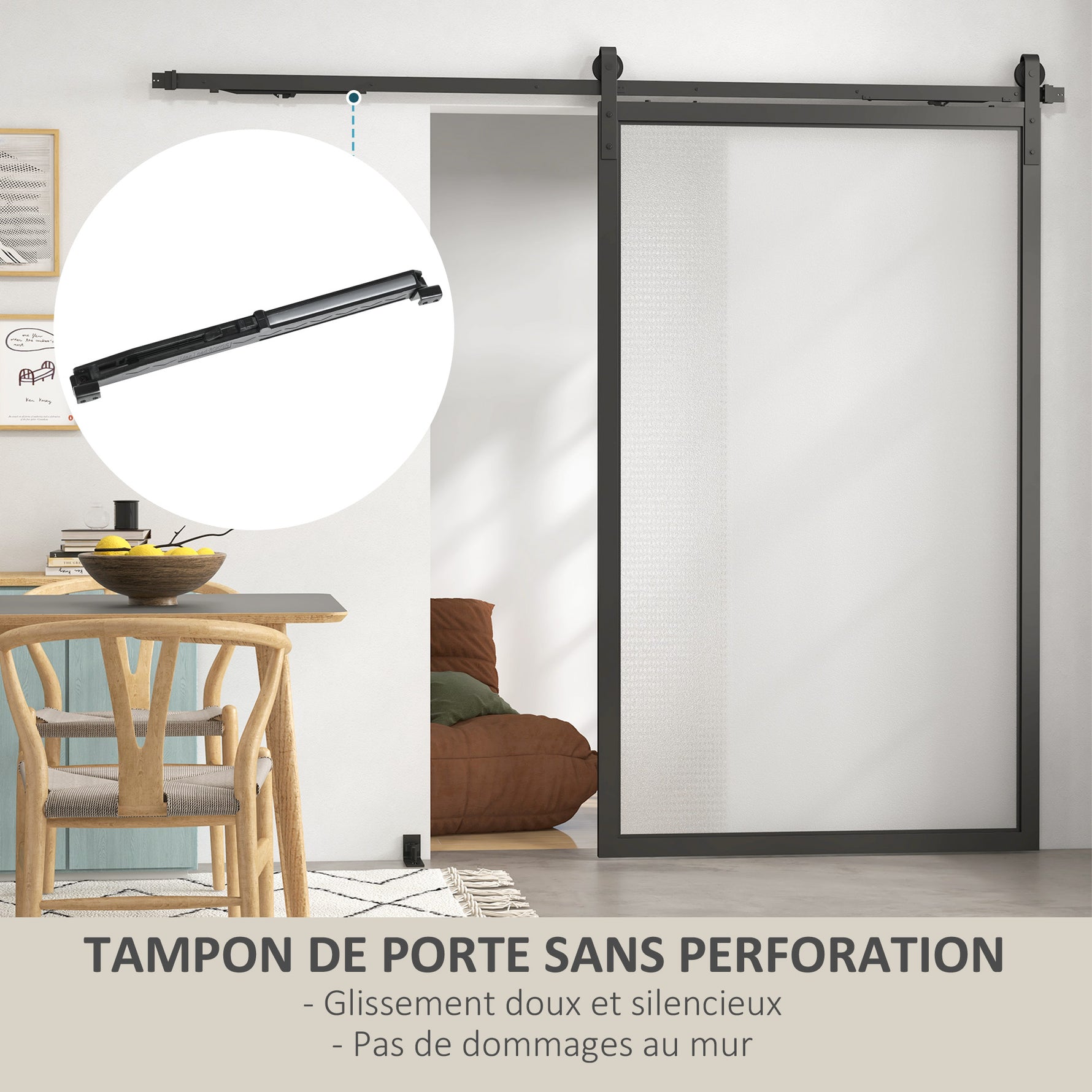 244 CM quincaillerie de porte coulissante sans perçage kit de rail pour porte de grange simple en acier noir