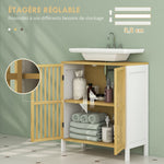 Meuble sous vasque 2 portes avec étagère réglable armoire de rangement pour lavabo 60 x 30 x 70 cm MDF et bambou