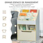 Bibliothèque étagère Multi-Rangement 3 étagères 2 niches Grand tiroir en bois Gris