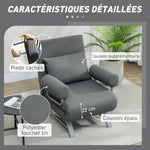 Sillón convertible individual, sillón cama plegable acolchado de lino con respaldo ajustable, cojín, gris oscuro