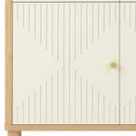 Buffet, meuble de rangement cannelé avec plateau effet chêne, 2 tiroirs, 2 portes, étagère réglable, 77x30x80cm, crème