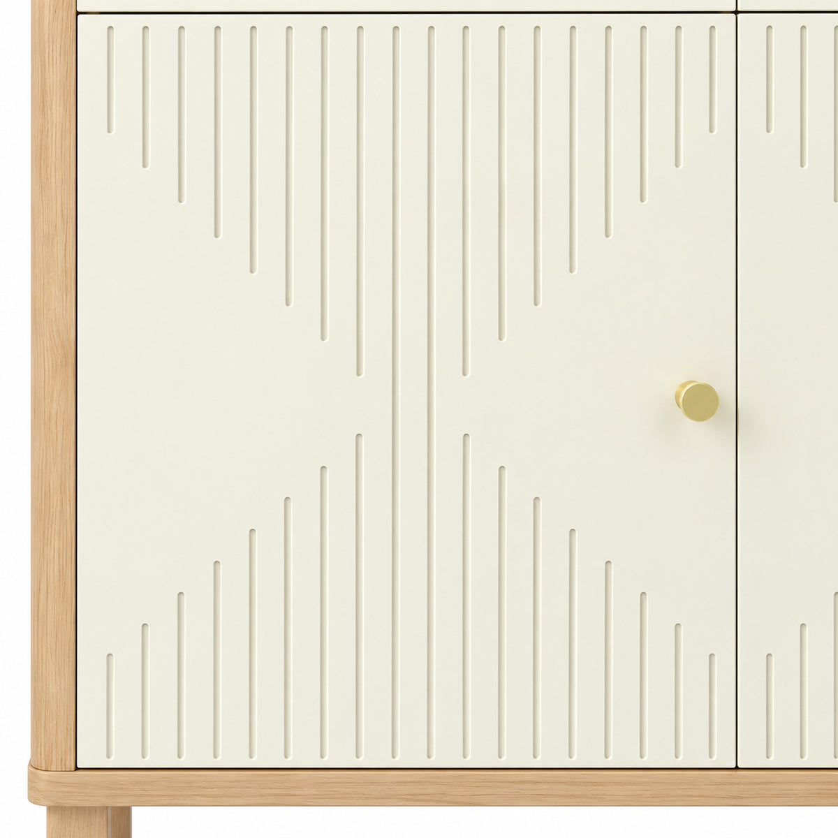Buffet, meuble de rangement cannelé avec plateau effet chêne, 2 tiroirs, 2 portes, étagère réglable, 77x30x80cm, crème