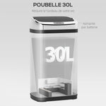 Poubelle de cuisine automatique 30L acier inoxydable, poubelle à capteur de mouvement avec couvercle, 33x25x58cm, argent
