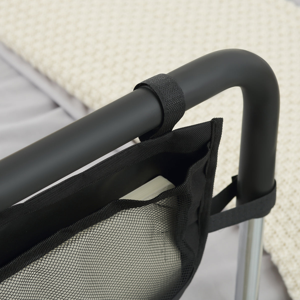 Barra de apoyo para cama, barrera segura, protector, asa ajustable en 5 alturas, bolsillo de almacenamiento, 87Lx51.5Ax45-55H cm