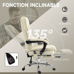 Fauteuil de bureau massant et chauffant hauteur réglable dossier inclinable télécommande repose-pieds rétractable beige