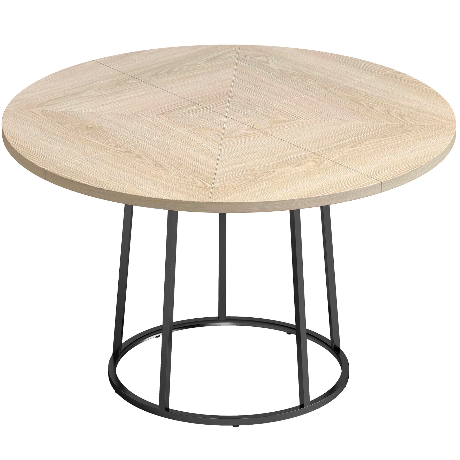 Table à Manger Ronde pour 4 à 6 Personnes, Ø 120 x 75 cm, Table de Cuisine avec Piétement Conique en Métal, Bois Naturel