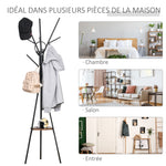 Porte-manteau trépied design contemporain branches étagère + 9 patères dim. 45L x 45l x 180H cm métal marron