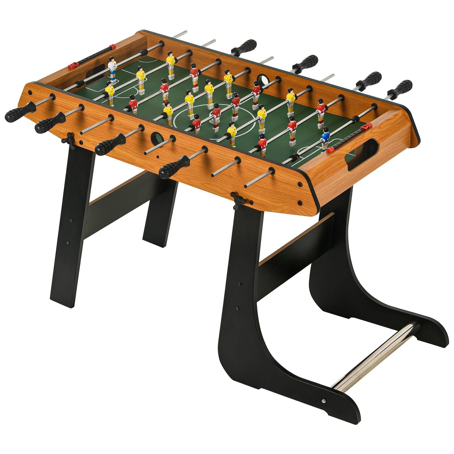 Baby-foot table de Babyfoot pliable dim. 98L x 42l x 62H cm 2 balles fournies MDF marron et noir