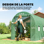 Serre de Jardin Tunnel 8 m² 4L x 2l x 1,9H m Acier galvanisé renforcé diamètre 2,4 cm + PE fenêtres Porte Vert