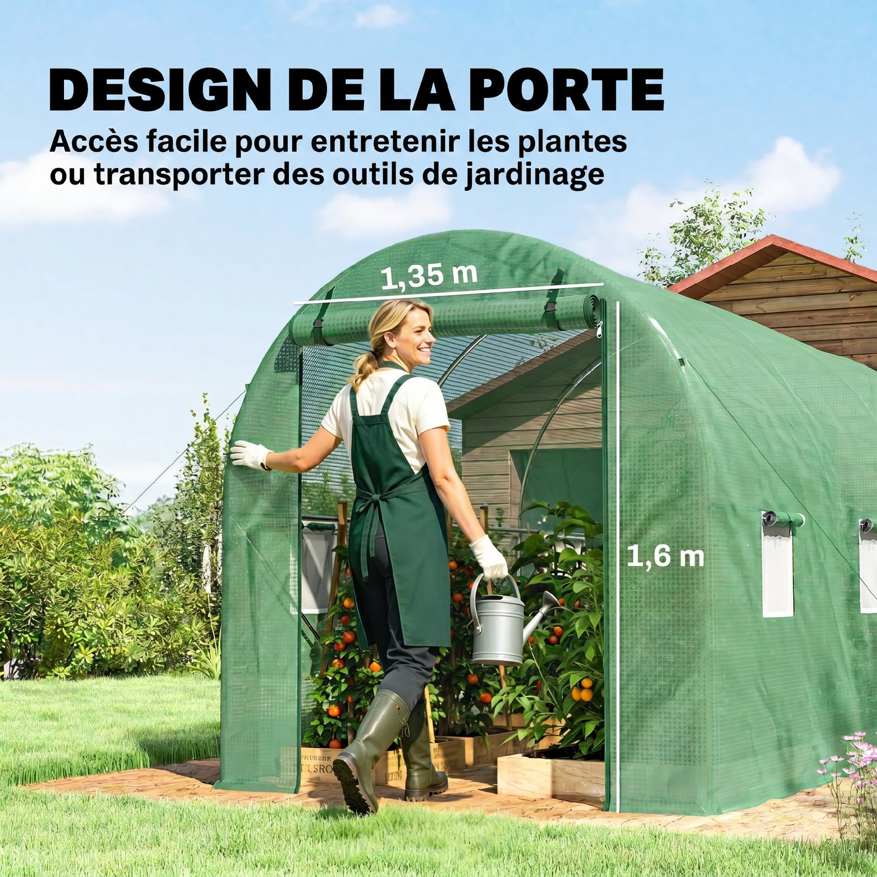 Serre de Jardin Tunnel 8 m² 4L x 2l x 1,9H m Acier galvanisé renforcé diamètre 2,4 cm + PE fenêtres Porte Vert