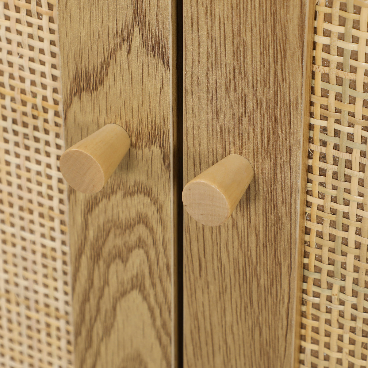 Woonkamerbuffet opbergmeubel met kasten met rotangdeuren en verstelbare plank, natuurlijk hout
