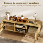 Meuble TV, meuble télé jusqu'à 55 pouces avec 2 portes, 2 compartiments ouverts, pieds en acier, 120x40x50cm, chêne