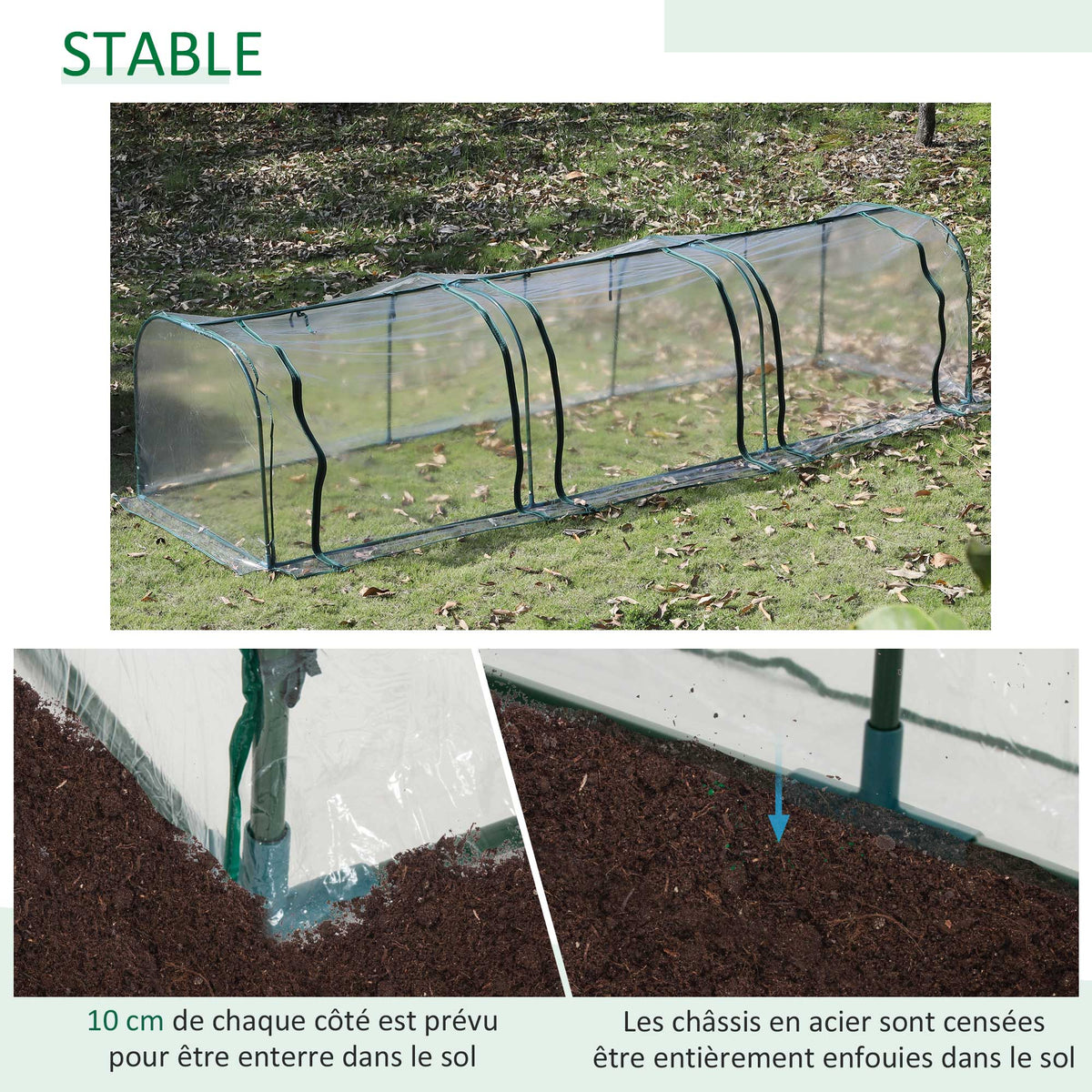 Mini Serre de Jardin, Mini Serre Tunnel, Serre à Tomates 3,5L x 1l x 0,8H m, Acier, PVC Anti-UV, 3 Fenêtres