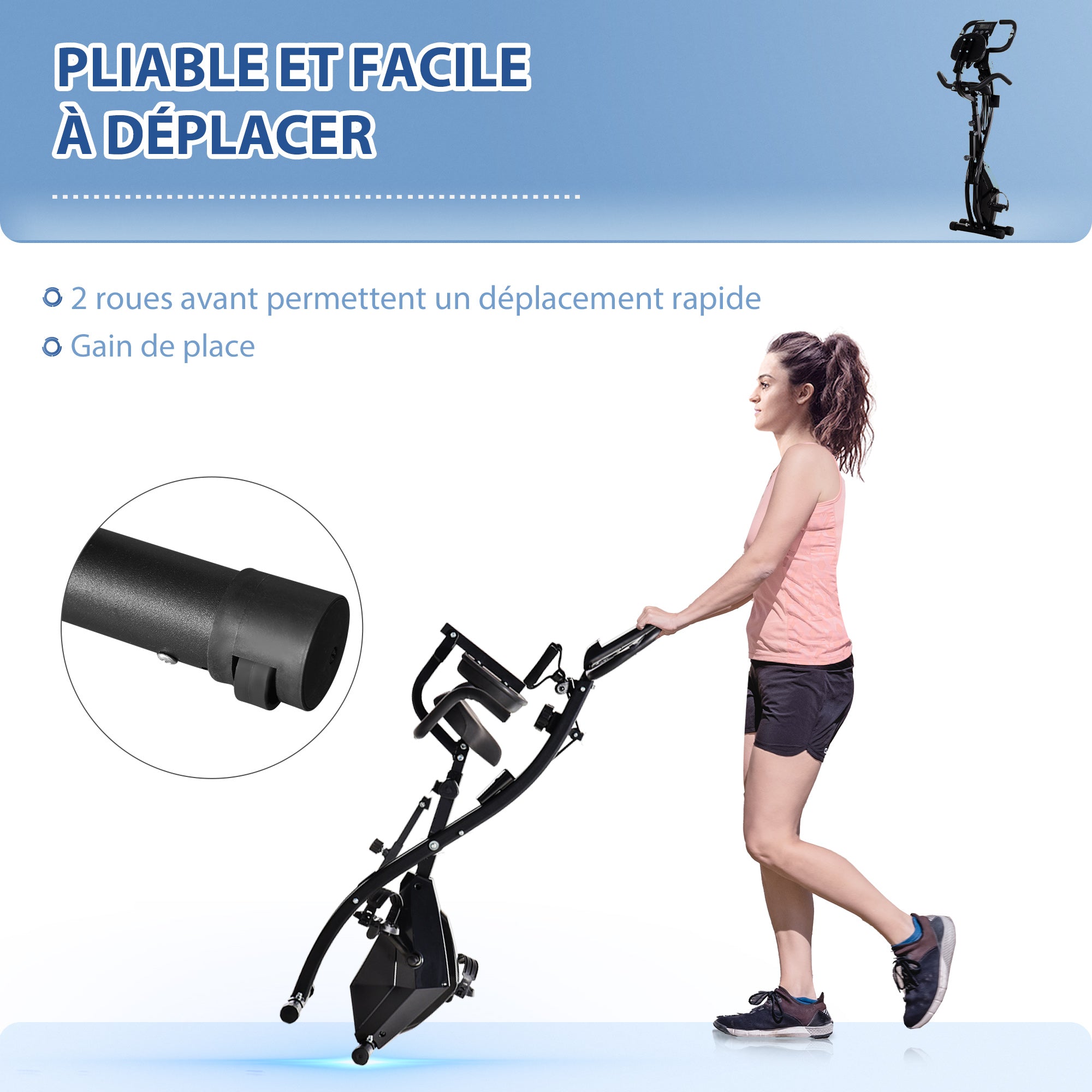 Vélo d'Appartement Pliable 4-en-1 - Ergomètre Magnétique Silencieux avec Cordes de Résistance - Sport Maison et Cardio-training avec Roulettes, Selle Confort et LCD (Max 120kg), Noir