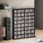Rangements pour CD et DVD avec 16 compartiments et 12 étagères réglables capacité max. 720 CD/396 DVD et Blu-ray noir