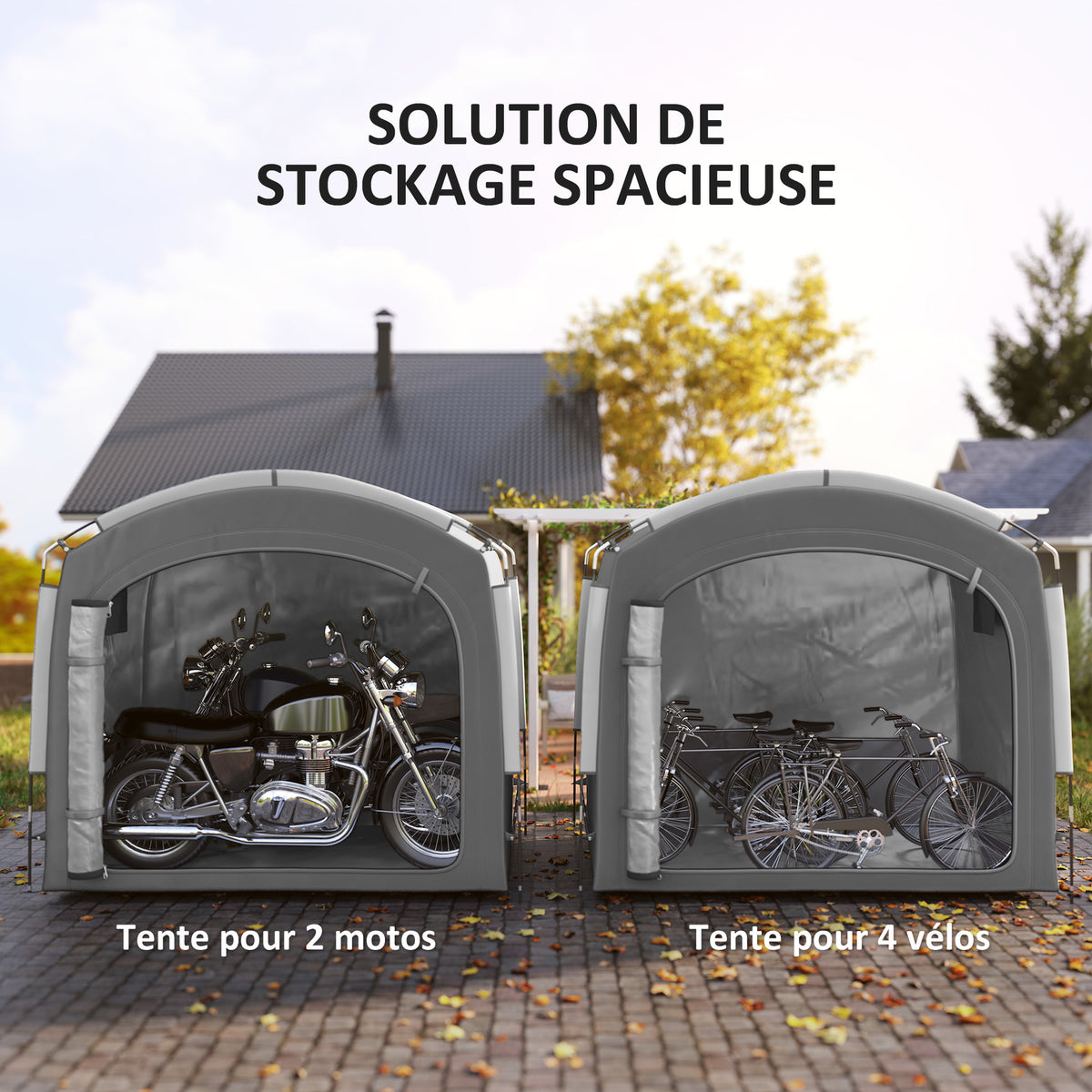 Tente de vélo abri de vélo portable pour 3-4 vélos avec 2 poches latérales 220 x 150 x 195 cm gris foncé