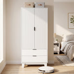 Armoire chambre penderie avec 2 portes à fermeture douce, 2 tiroirs et barre de suspension, 80x50x180cm, blanc