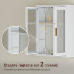 Armoire murale de salle de bain, meuble haut salle de bains avec 2 portes cannelées, étagère réglable, 40x14x50cm, blanc