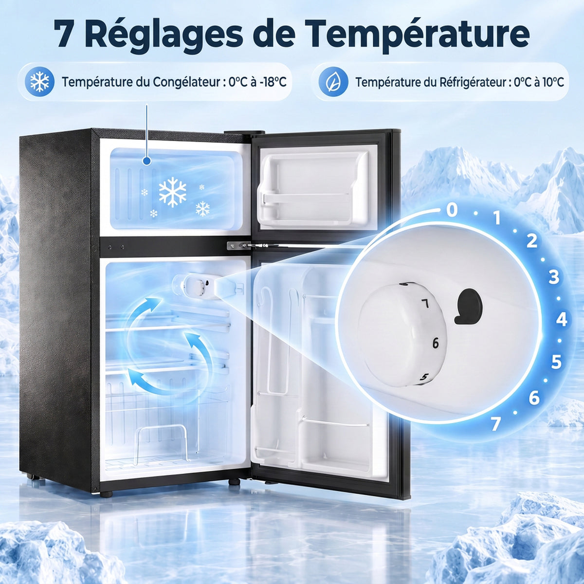 Mini Frigorifero Congelatore 90 L, Piccolo Frigo Compatto Silenzioso, 2 Porte Reversibili, Termostato Regolabile, Nero