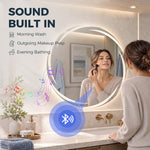 Espejo de baño redondo Ø 60 cm con LED delanteros y traseros, antivaho, altavoz Bluetooth, intensidad regulable