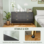 Commode 6 tiroirs commode chambre meuble de rangement moderne avec poignées et pieds dorés, 120 x 40 x 76,5 cm, noir