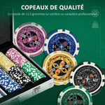 Poker-Koffer, komplettes Poker-Set, abschließbar, mit 300 Chips, 2 Kartendecks, 3 Buttons, 1 Filzmatte