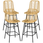 Set di 4 sgabelli da bar, sedie da bar, schienale in canna d'India e poggiapiedi, struttura in acciaio, 42,5x52x102cm, giallo