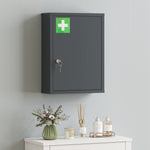 Armario botiquín de pared de acero, armario para medicamentos de 3 niveles con puerta con cerradura y 2 llaves, 40x15x53,5 cm, gris