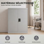 Armoire de Bureau Métallique, 80 x 40 x 92,5 cm, Meuble de Rangement en Acier avec Serrure, Étagère Réglable, Gris