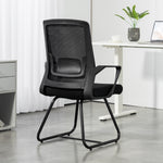 Chaise de bureau ergonomique sans roulettes, chaise de conférence avec dossier en maille, soutien lombaire, noir