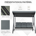 Balancelle de Jardin 3 Places Convertible Inclinaison Toit réglable Matelas Grand Confort Rembourrage 7 cm fourni