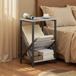 Table d'appoint étroite, bout de canapé rangement à 3 niveaux, porte-revues en V, cadre en acier, 40x30x61cm, gris foncé